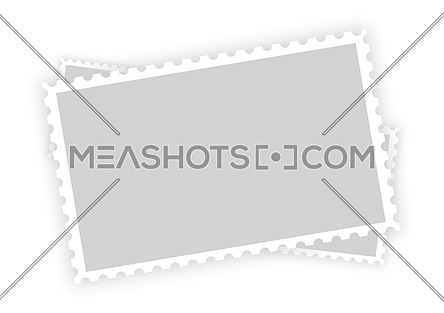 Three old retro style grey blank paper postage stamp frames with shadow isolated on white background