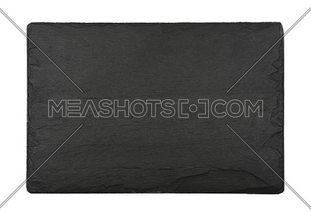 Close up of rectangle shape big black slate stone cutting board isolated on white background