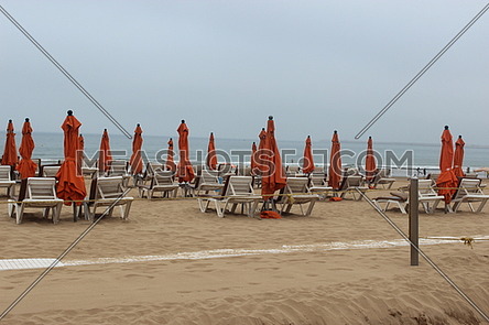 Long shot for The beach of Agadir, in Morocco in Summer 2018 at day.