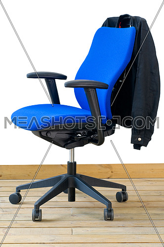 Modern Blue Office Chair With Jacket On Back 72791 Meashots