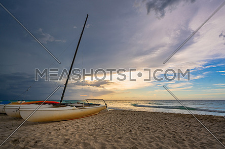 Catamarans at sunset on the Beach in Varadero Cuba