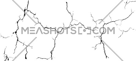 Vector group of black branch grunge cracks isolated on white background