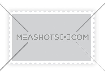 One old retro style grey blank paper postage stamp frame with shadow isolated on white background