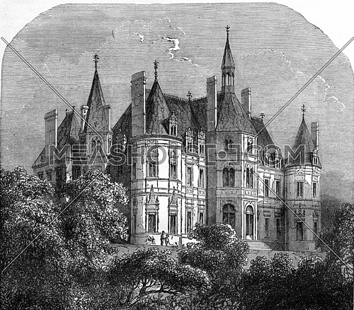 Castle of Boursault, vintage engraved illustration. Industrial encyclopedia E.-O. Lami - 1875.