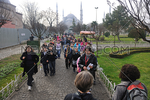tourists walking in the Sultan Ahmet Mosque area in istanbul turkey