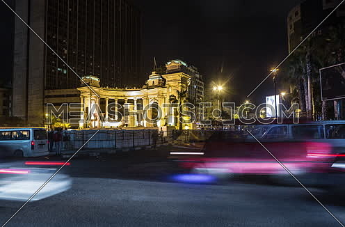 Fixed shot for traffic at Alexandria Naval Unknown Soldier Memorial at night