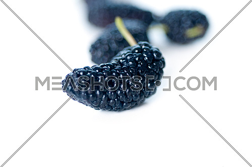 fresh ripe mulberry over white extreme closeup DOF