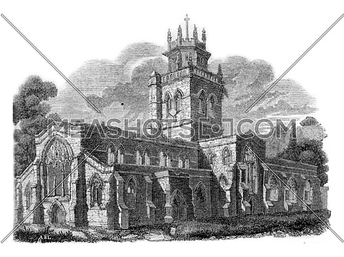 Church of Pontefract, vintage engraved illustration. Colorful History of England, 1837.