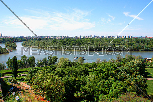Confluence of the river Sava and Danube in Belgrade with the beautiful view