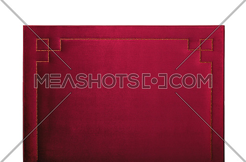 Burgundy red or purple soft velvet bed headboard isolated on white background, front view