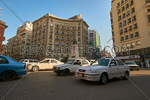 low angel Shot for Traffic at Mohammed Farid Square at Cairo at Day