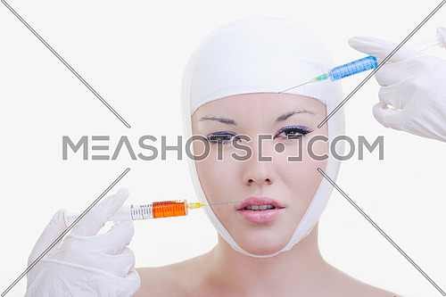 woman skincare and health concept with botox injection 