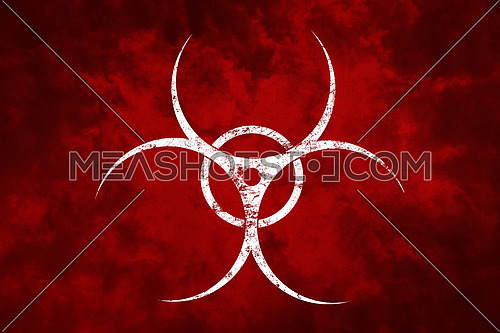 White biohazard warning sign painted over grunge red background with copy space