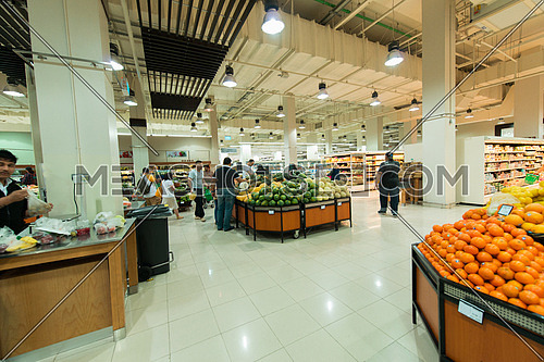 Dubai - AUGUST 8, 2014: Dubai Supermarket Waitrose on August 8 in Dubai, UAE. Dubai Supermarket Waitrose is the largest supermarket in Dubai