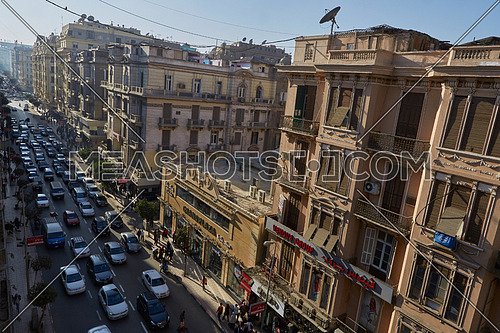 Long Shot for Traffic at Talat Harb Street at Cairo at Day