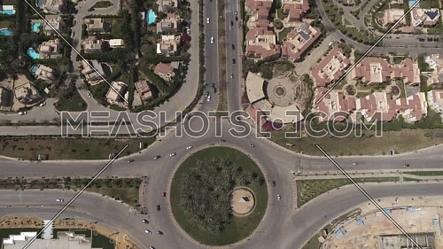 Aerial shot flying over Sheikh Zayed City empty streets during the corona pandemic lockdown by day 10 April 2020
