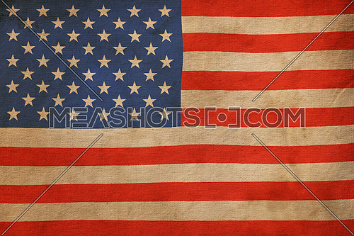 Old grunge vintage weathered American US national canvas flag background