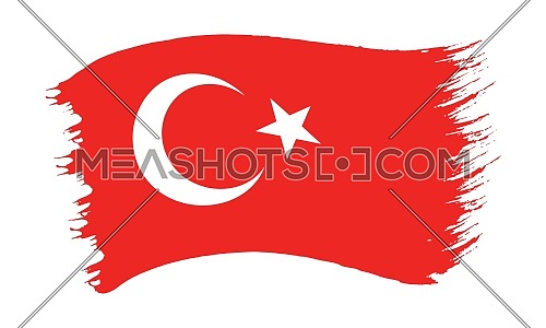 Vector illustration of brushstroke painted national flag of Turkish Republic isolated on white background