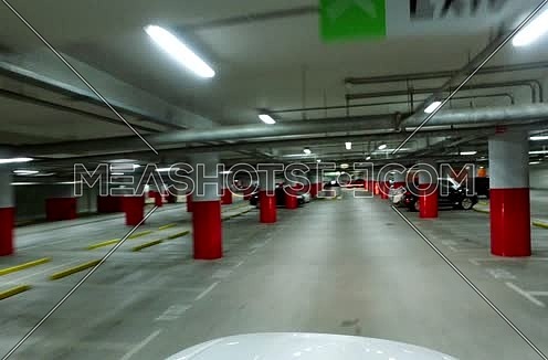 car point of view shot inside an indoor parking