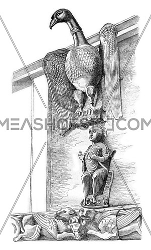 The Eagle of St. John, in the church St. Ambrose of Milan, vintage engraved illustration. Magasin Pittoresque 1869.