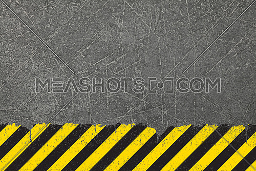 Old yellow weathered painted background with grunge black hazard sign stripes and copy space