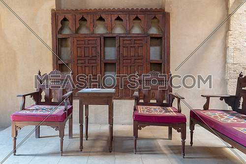 VIP Lounge at Ottoman era historic House of Egyptian Architecture, located in Darb El Labbana district, Cairo, Egypt