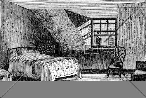 House where Turner died at Chelsea, vintage engraved illustration. Magasin Pittoresque 1882.