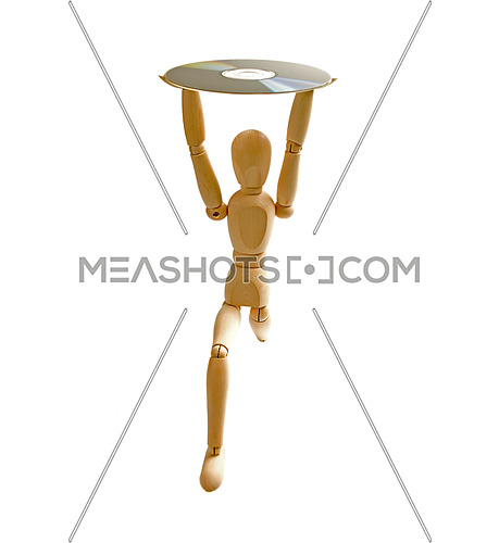 wood mannequin with CD-rom on white background
