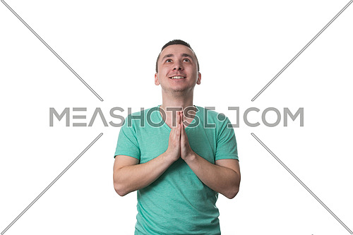 Man Praying With Hands Closed - Isolated On White Background