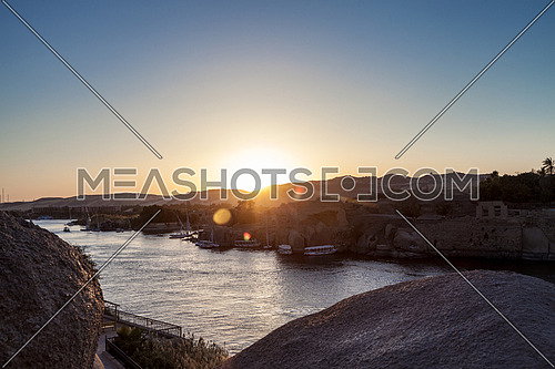Panorama Shot for the River Nile in Aswan at sunset