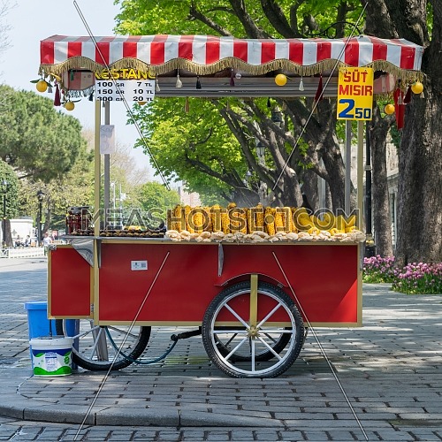 Traditional Turkish chestnut and corn cart in Sultan Ahmed Square, Istanbul, Turkey