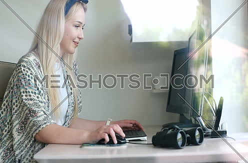 woman freelancing at home office