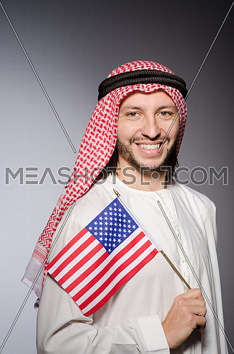 Arab man with united states flag