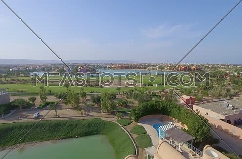 Drone shot flying above Al Gouna at Day 
