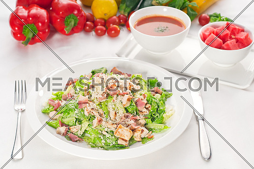 fresh classic caesar salad  served with gazpacho soup,healthy meal ,MORE DELICIOUS FOOD ON PORTFOLIO