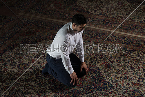 Humble Muslim Man Is Praying In The Mosque