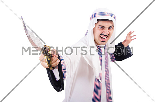 Arab man with knife isolated on white