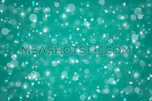 Abstract light teal blue Christmas holiday winter background of falling snow bokeh, sparkles and glitter
