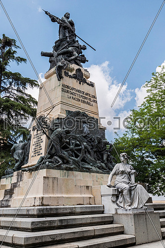 Segovia, SPAIN -  June 3: Monument to the Heroes of May 2 and homage to the captains Pedro Velarde and Luis DaoÃ­z on the day of national independence in the gardens of the Queen Victoria Eugenia of the Alcazar of Segovia