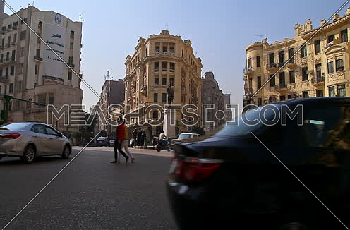 Fixed  Shot for Traffic at Talat Harb Street at Cairo at Day