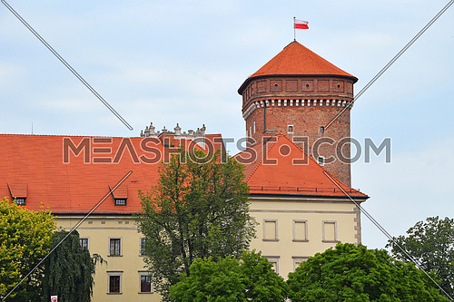 Side view of medieval Wawel Royal Castle, one of most popular tourist attractions and landmarks in Krakow, Poland