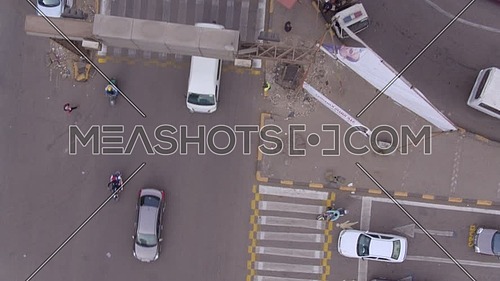 Fly Over top shot for Traffic in 22th of March 2018 in Giza  at day.