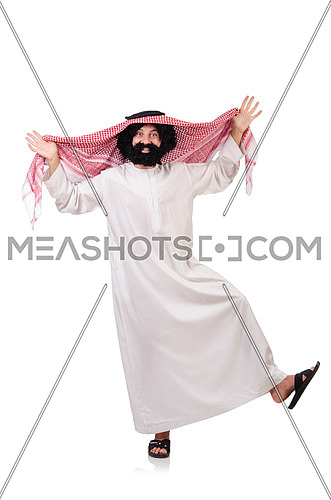 Dancing funny arab man isolated on white
