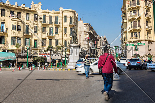 Long Shot for Traffic at Talat Harb Square at Cairo at Day
