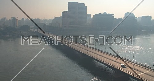 Reveal shot Drone for Kasr Al Nile Bridge in Cairo Downtown at early morning