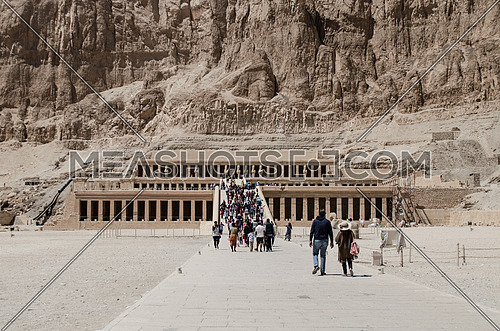 Extreme Long shot for The temple of Pharaoh Queen Hatshepsut in Luxor, Egypt at day