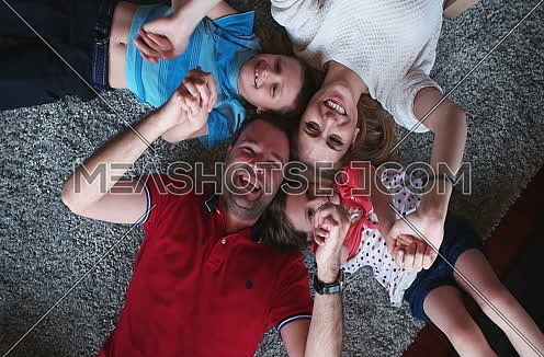 top view of familly in living room