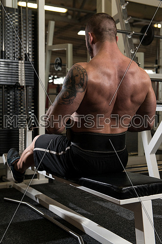 Bodybuilder Doing Back Exercises In The Gym