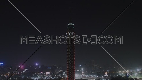 Ariel Shot fly around Cairo Tower Revealing Cairo City at night - Novermber 2018