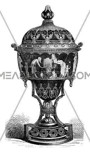 Manufacture de Sevres, Email Vase, vintage engraved illustration. Magasin Pittoresque 1880.